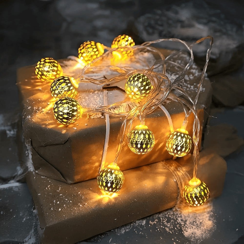 YGD-54  12 Bulbs Metal Ball Lights for Home and Office Indoor Decorations {Golden}