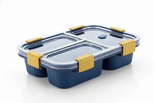10512 3 Compartment Transparent Lid Tiffin Lunch Box | Silicone Seal Ring | For Kids And Adults Office Women And Men