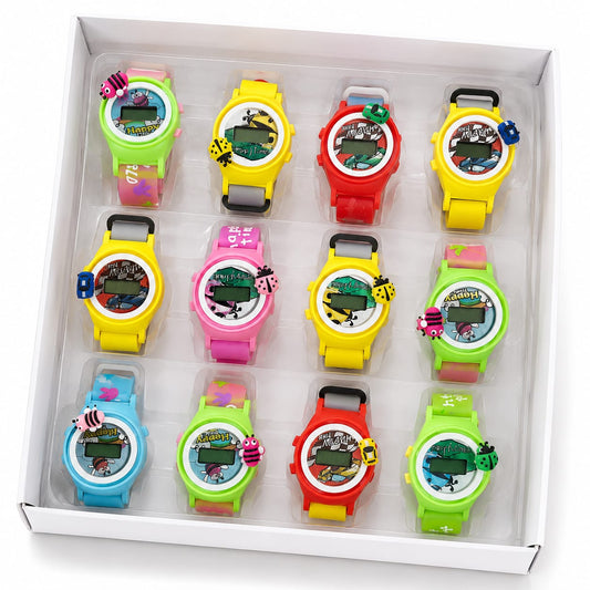 21028 (Pack of 12) Kids Cartoon Digital Watch – Colorful Character Design