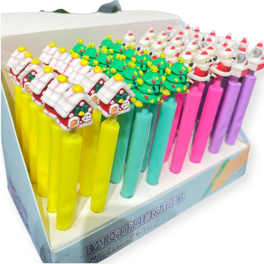3130 Christmas Gift For Kids, Pencil For Kids, Holiday Themed LED Writing Pencil With Santa Claus And Snowman Toppers