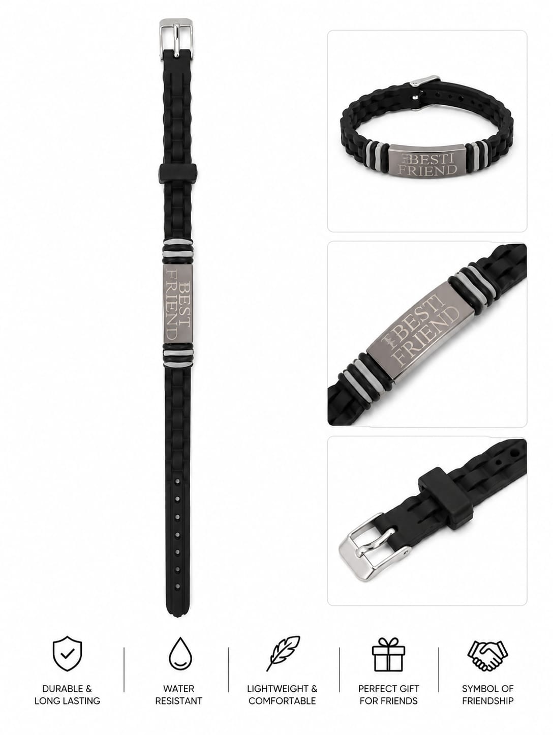 20811 Best Friend Silicone Bracelet for Men & Women | Adjustable Friendship Band | Stylish Gift for Best Friends { Black }