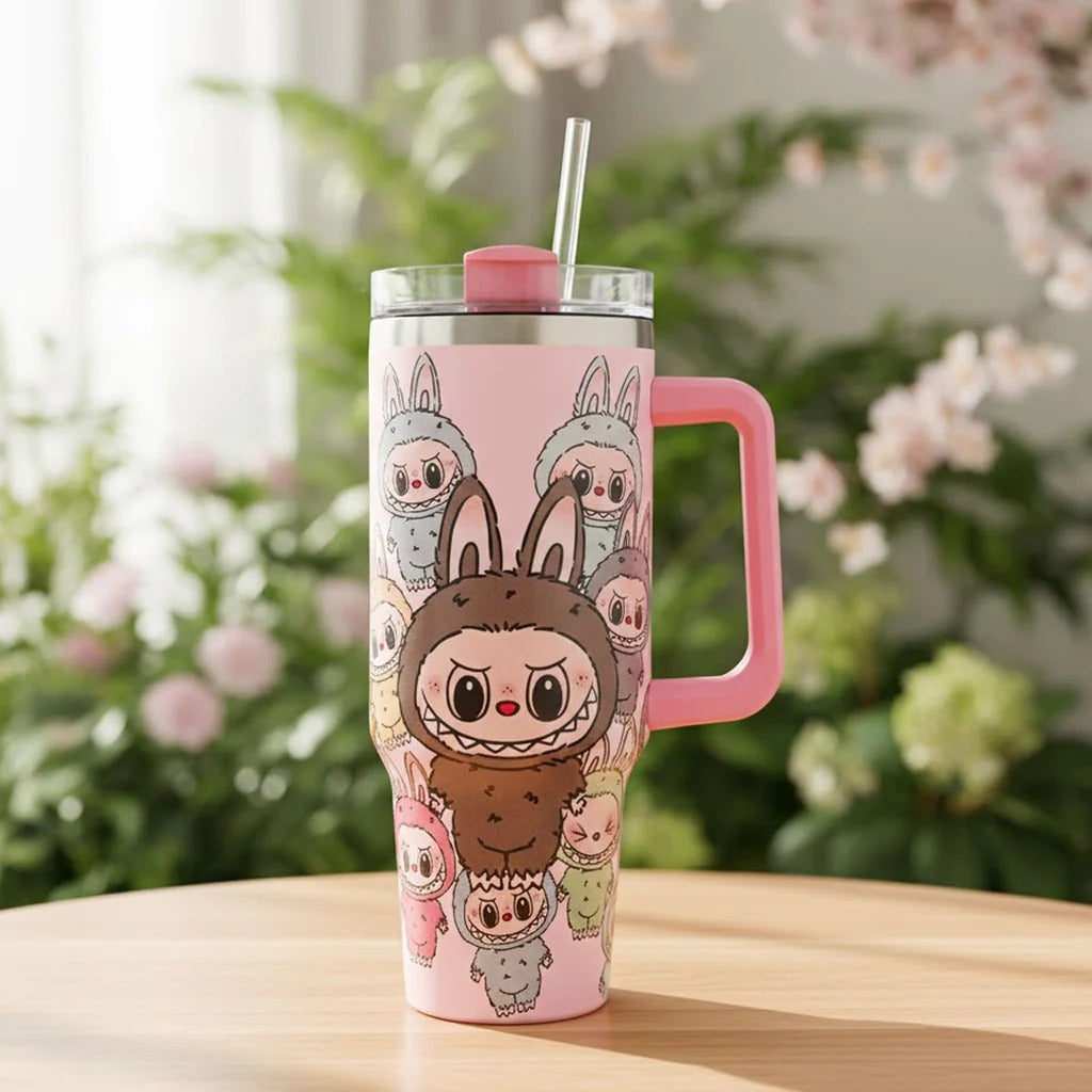 20470 Stainless Steel Labubu Tumbler with Handle lid and Straw, Vacuum Insulated Hot & Cold Leak-Proof Travel Mug, Water Cup for Gym, Office & Outdoor Use {1200ML}