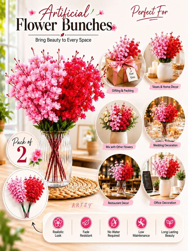 21088 Artificial Flowers Cherry Blossom Flower Bunch (Muticolor)