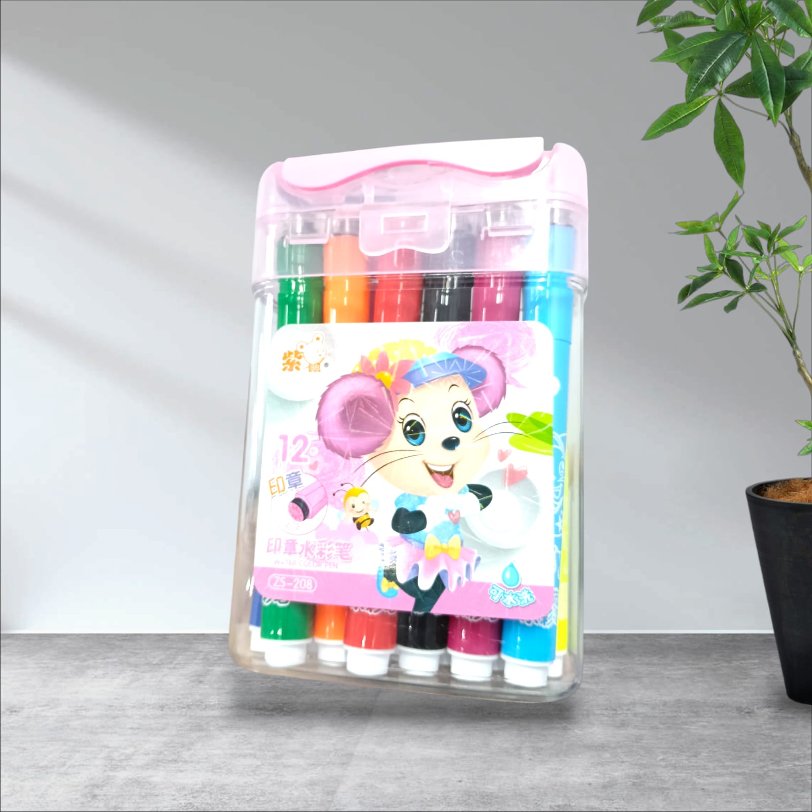 ZS-208 12 Color Stamp Markers – Marker Pens With Cute Stamp, Dual Tips Art & Craft Color Stamp Markers Nib Sketch Pens