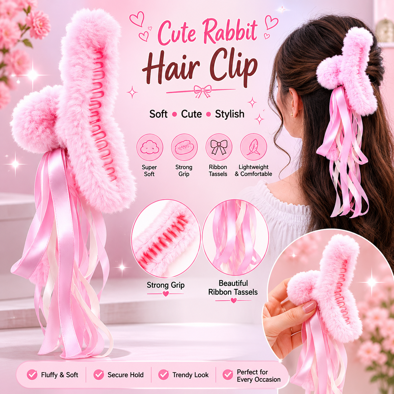 20640 Claw for Women Fluffy Plush Hair Clips Soft Winter Clamps for Thin Thick Long Hair Super Grip Elegant Hair Clips Gifts For Girls {Multicolor}