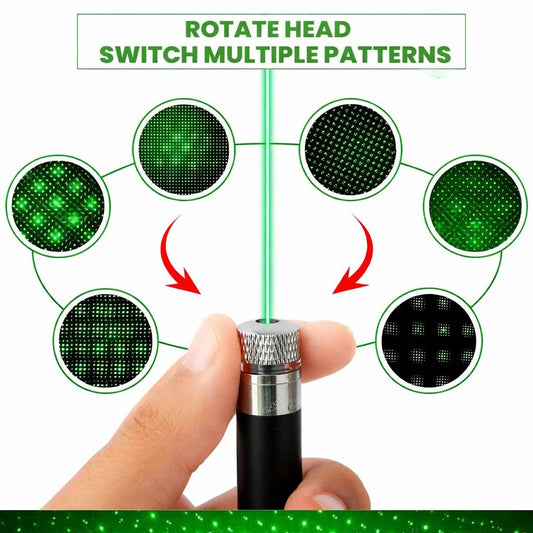 20765 Laser Pointer Pen Set with Multiple 8 Star Caps | High Power Green Laser Light Pen for Presentation, Teaching & Outdoor Use | Metal Body Laser Pointer Kit