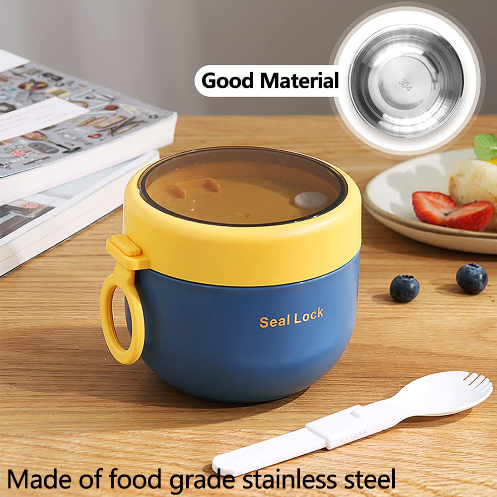 20773 Stainless Steel Insulated Bowl Lunch Box 600ml | Hot & Cold Meal Holder with Handle & Spoon | Leak Resistant Food Container for Office, School, Travel {Random Color}
