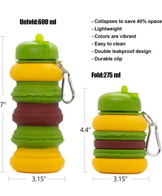 9057 Silicone Burger Shape Water Bottle BPA-Free 600 ML Water Bottle for School, Travel ,Trekking, Picnic (Random Design)