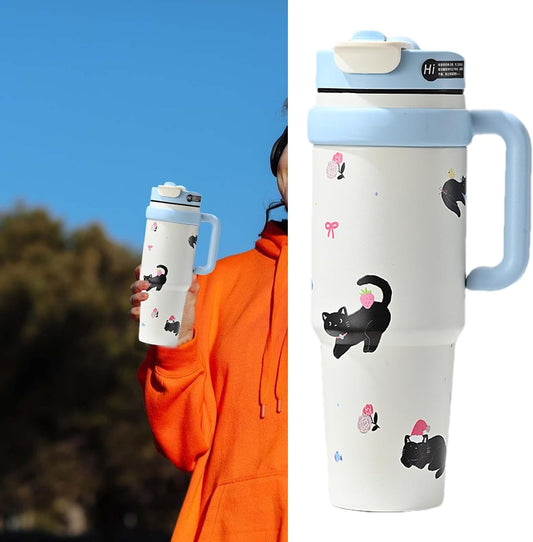21138 Water Bottle Leakproof Tumbler Cup, Handle Vacuum Insulated Water Bottle for Coffee Drinks School Boys Girls Women Men 1000ml Tumbler Cup Handle Vacuum Coffee Drinks