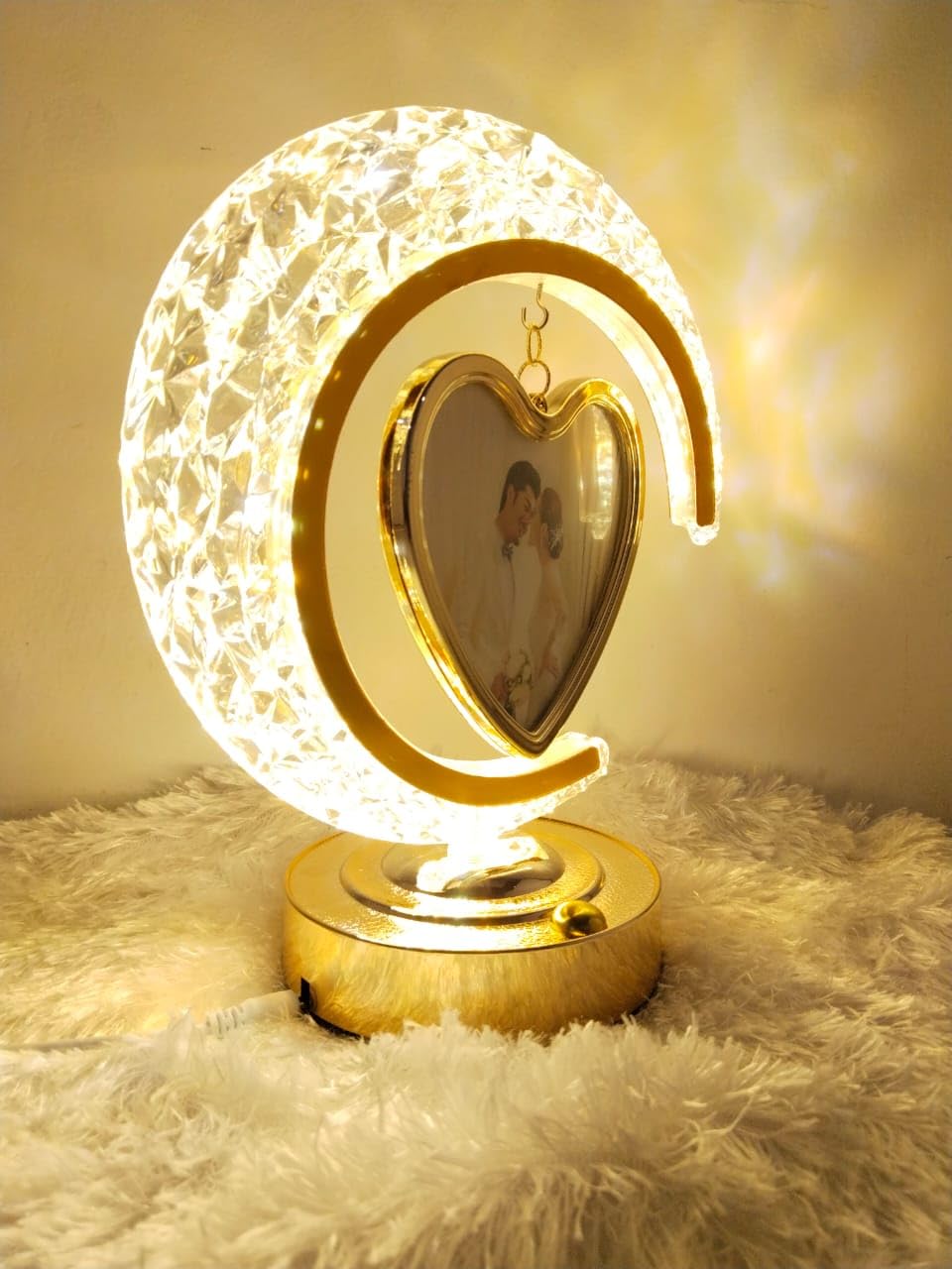 20119 LED Half Moon Crystal Lamp Heart Photo Frame for Birthday, Anniversary & Wedding Gift Table Lamp, Night Lamp