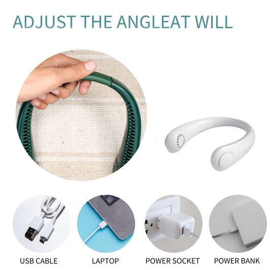 20490 Portable Rechargeable Neck Fan Bladeless Adjustable Neck Fan Smart Mini Hand Free 3 High Speed Fan Low Noise 360° Cooling USB FAN