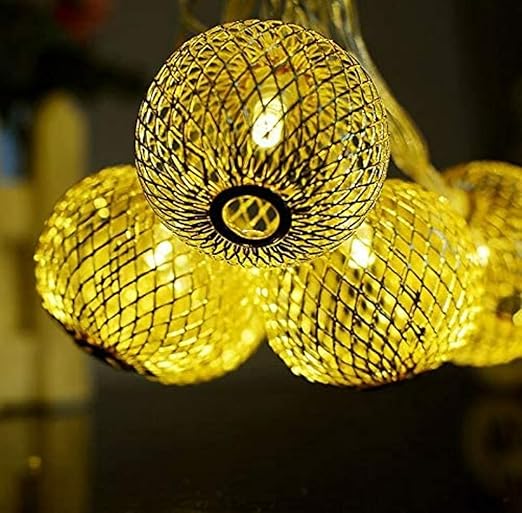 YGD52 Golden Metal Lantern String Lights for Indoor Outdoor Decoration Diwali Light for Party Birthday Diwali Christmas Navratri