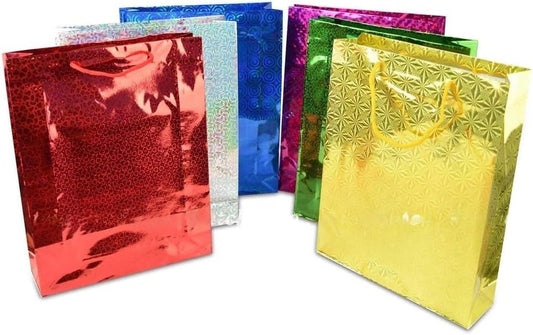 20741 {Pack of 12} Colours Holographic Gift Bags Small Size Christmas Birthday Wedding Favour Present Bags All Occasions