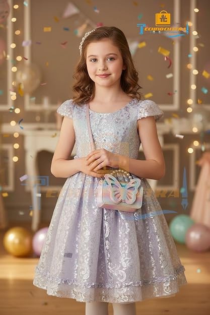 50342 Fashion Sparkle Butterfly Sling Bag for Kids Girls | Glitter Purse with Pearl Handle and Adjustable Belt| Cute & Handy