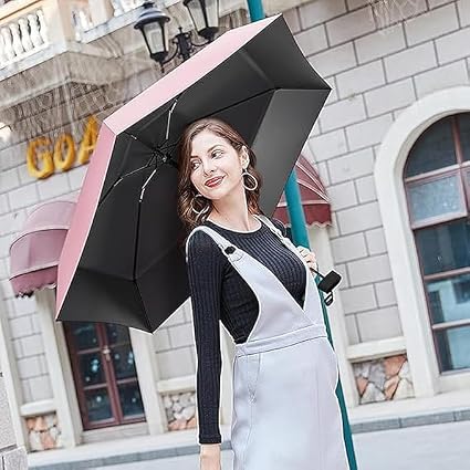 20760 Travel Mini Folding Compact Umbrella with Case, Manual Open 6 Ribs Lightweight Portable, Small Sun & Rain Pocket Umbrella for Girls and Women {Random Color}