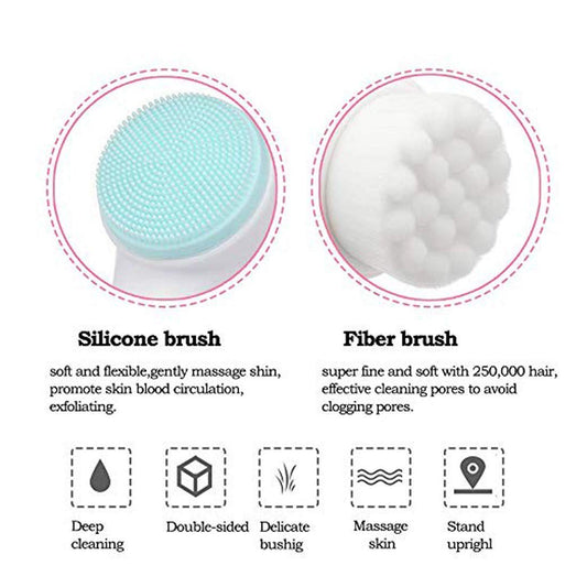 20552 Manual Facial Cleansing brush, 2-in-1 Skin Care face brush, silicone facial scrubber Manual Dual Face Wash Brush for Deep Pore Exfoliation Massaging