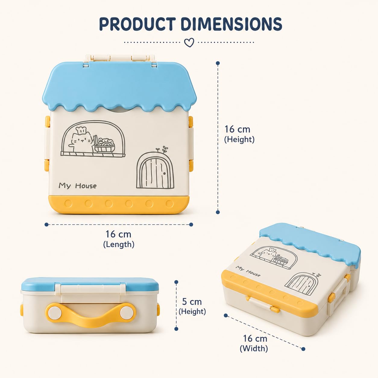 20934 House Shape Kids Lunch Box with 4 Compartments and Carry Handle| Lunch Box for School |Bento Lunch Box with Spoon & Fork