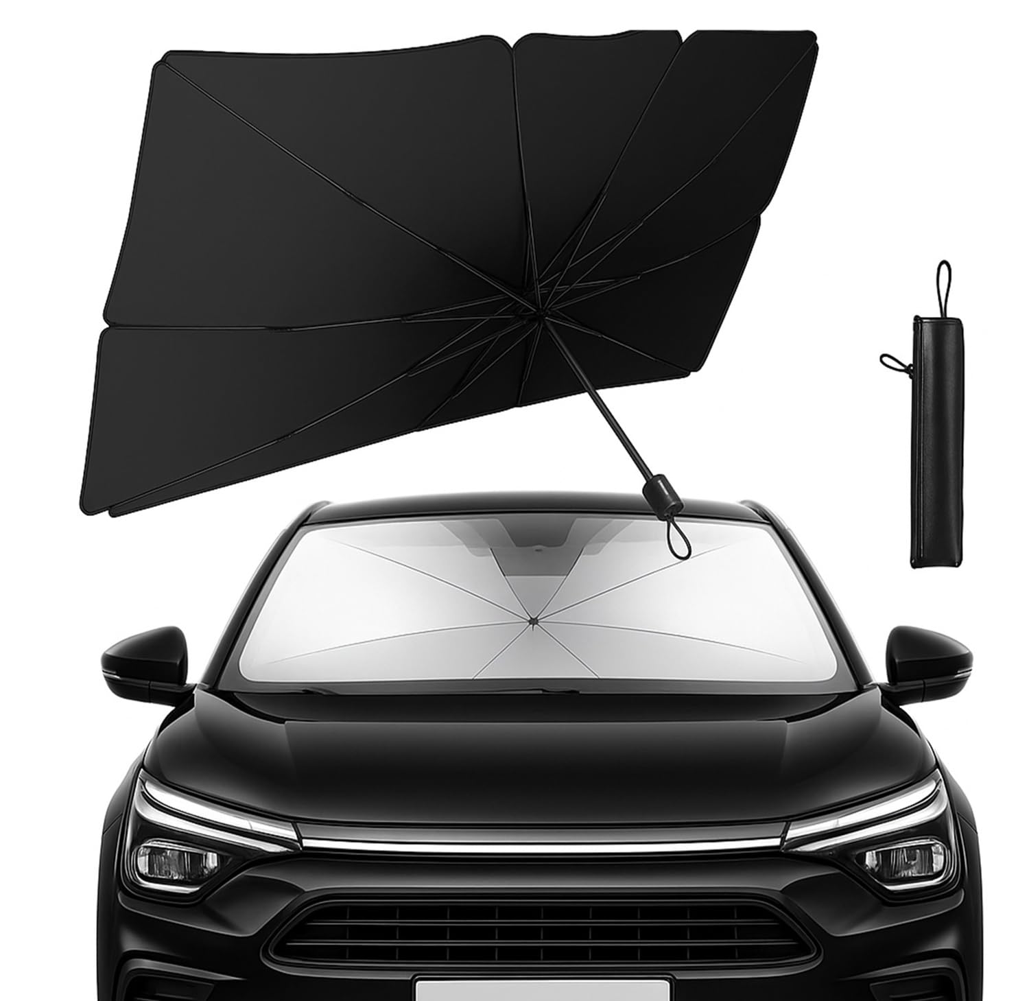 20520 Car Sun Shade Protector Front Glass || Foldable Umbrella for Car Front Window for Protect Vehical from Sun Rays & Heat Damage Keep Cool- Black Color