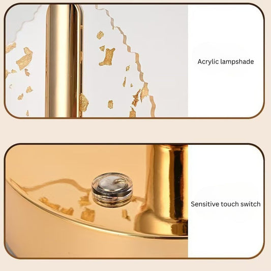 NC-A017 Frosted Glitter Crystal Table Lamp, Metallic Gold, Touch Control, 3 in 1 LED Light Color Change