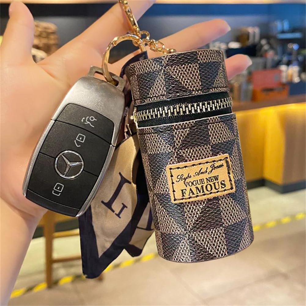 20349 Coin Purse Keyring, Lipstick Case, Lipstick Pouch for Women, Mini Lipstick Pouch with Key Ring - Brown Small Zipper Bag for Lipsticks