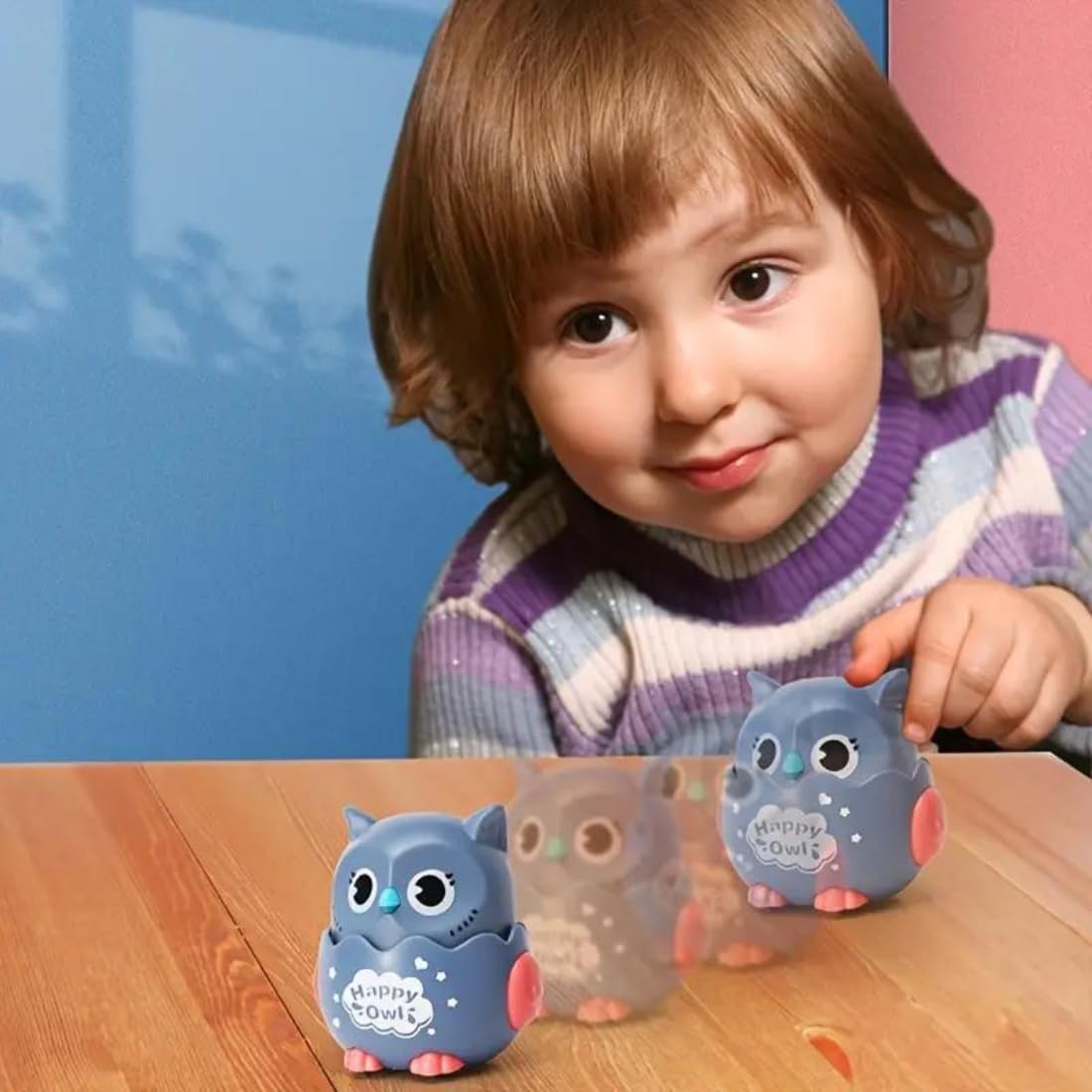 20325 Happy Owl Press and Go Owl Toys, Educational Crawling Toy for Kids Random Colours