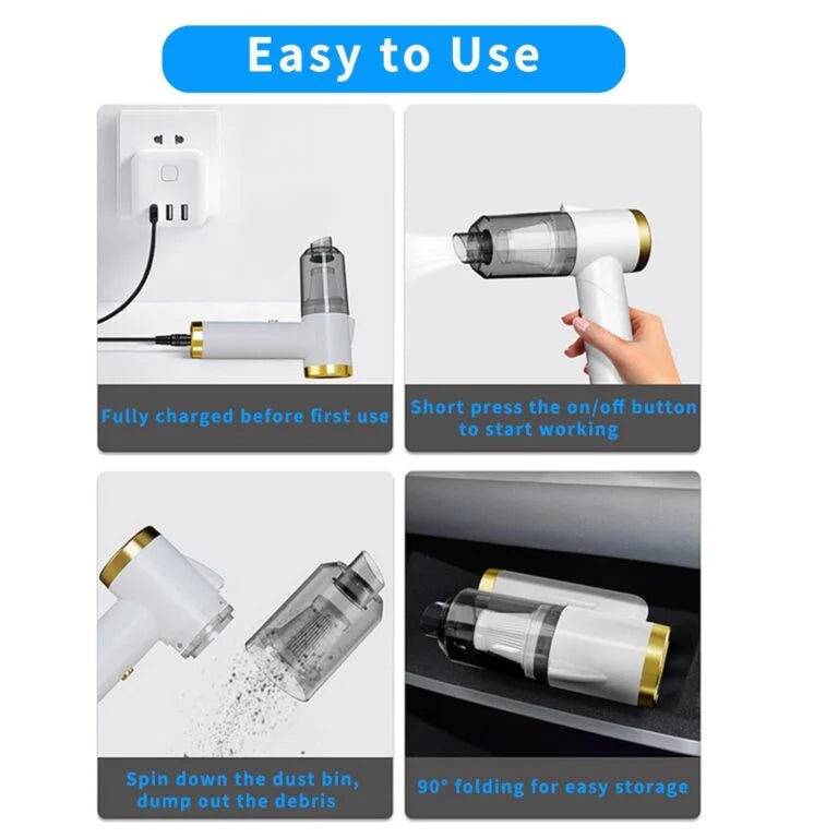 10392 Handheld Vacuum Cordless, 9000Pa Strong Suction, 90°Foldable Mini Portable Vacuum Cleaner, Rechargeable and Lightweight Hand Vacuum with LED Light for Car/Home/Pet Cleaning(White)