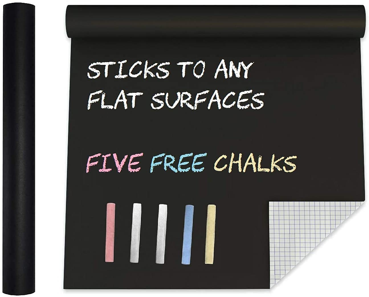 21182 Black Board Vinyl (45x200cm) Wall Sticker Removable Decal Chalkboard with 5 Chalks for Home School Office College Room Kitchen Kids