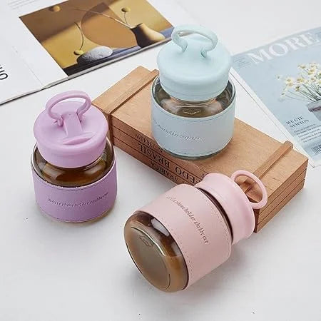 20161 Glass Water Bottle 300ml – Pangpang Chubby Cup Design with Mobile Phone Holder {Multicolor}