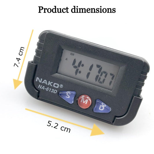 ND-613D PulGos Digital LCD Calendar and Time Car Dashboard & Desk Clock - 6.4x4 cm Black Portable Timer with Alarm & Stopwatch - Versatile Multifunction Clock for Office, Vehicle & Travel