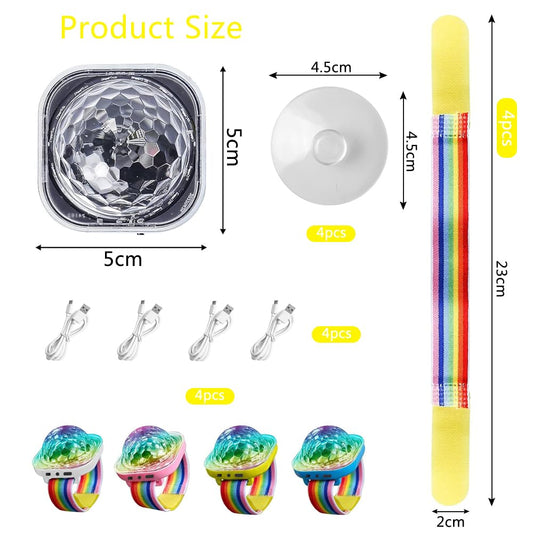 21280 Lancoon Disco Ball Light, Wearable Mini Portable LED Lamp Night Strobe Watch Bracelet USB Charging with Suction Cup for Kid Party Car Dance DJ Club (Pink, Blue, Yellow, White)