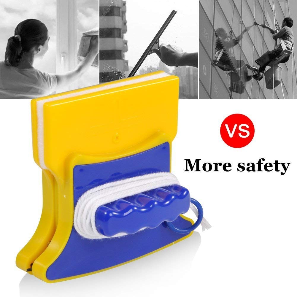 20596 Magnetic Window Cleaner Double-Side Glazed Square Two Sided Glass Cleaner Wiper with 2 Extra Cleaning Cotton