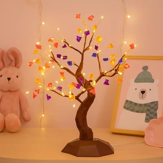 21075 Crystal Sparkly Aesthetic Fairy Bonsai Adjustable Tree Light Lamp with 2 Lighting Modes, Touch Sensor, Battery & USB Operated Magic DIY Home Decoration Tabletop Desk Night Lamp (Stone Tree)