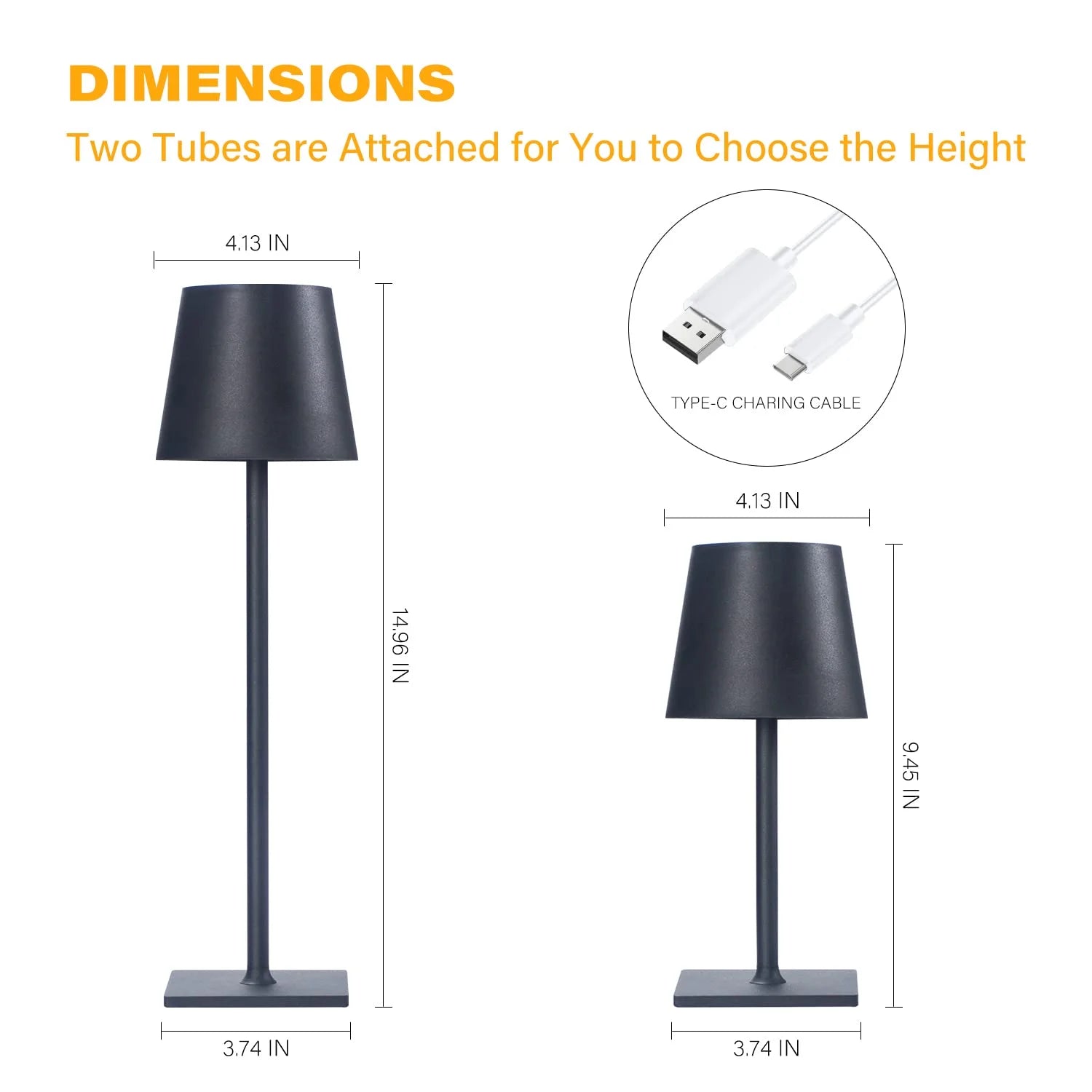 20158 Cordless Table Lamps, 3 Colors Stepless Dimming, 5000mAh Rechargeable Battery LED Desk Lamp for Bedroom/Couple Dinner/Desk/Cafe/Dining Room/Terrace (Black)