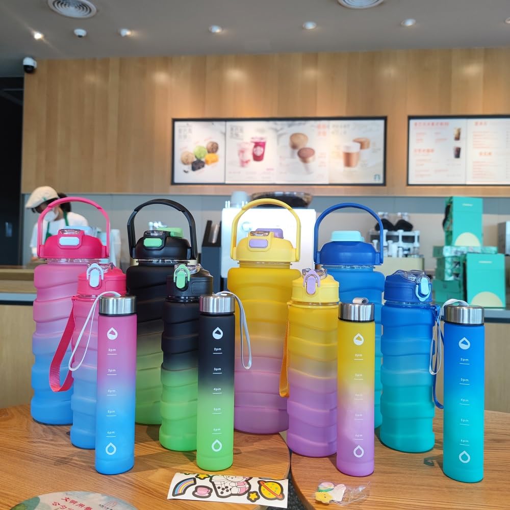 20463 Water Bottle ABS 3Pcs Water Bottle Set Unbreakable Sports Fitness Gym Water Bottle, Leakproof Durable BPA Free Non-Toxic Bottle for Office (Random Color)