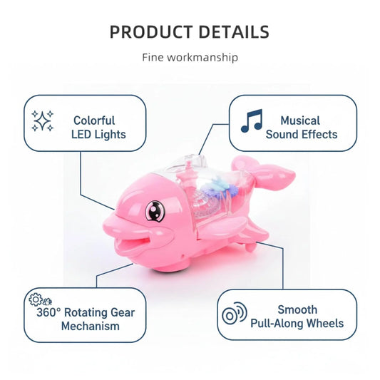 1861-66C Electric Gear Dolphin Toy with Flashing Lights and Music, 360 Degree Rotating Transparent Dolphin Toy, Light and Sound Toys for Children (Multicolour)