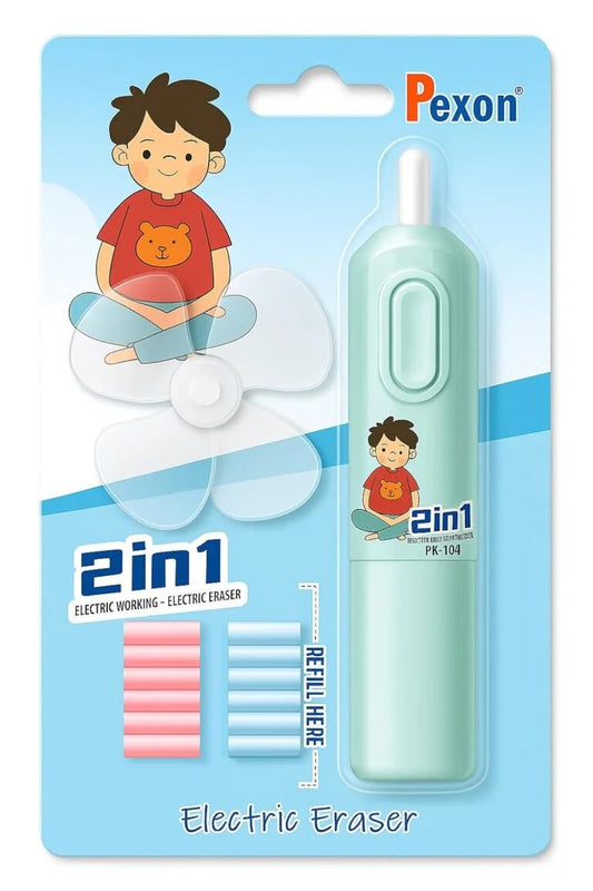 PX-108 Cute Cartoon Print Electric Pencil Erasers with Fan and 12 Refills Set for Kids