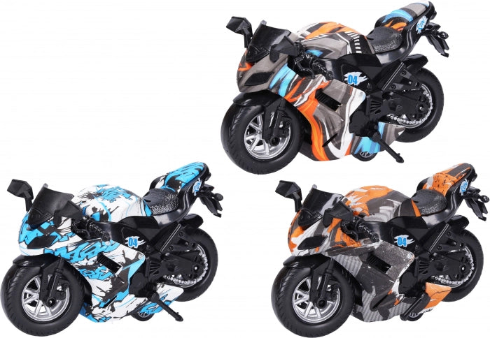600-62 Realistic Bike Toys with Light & Music, Motorcycle Toy for Kids, Pull Back Friction Powered Bike Toy {Random color’s}