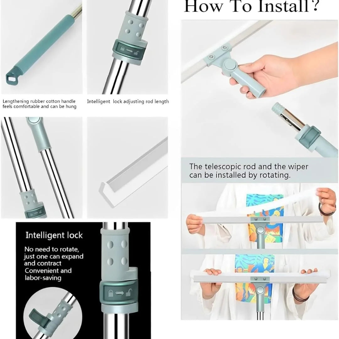 20145 Magic Broom Sweeper with Extendable Handle , Silicone Floor Wiper for Wet and Dry Cleaning