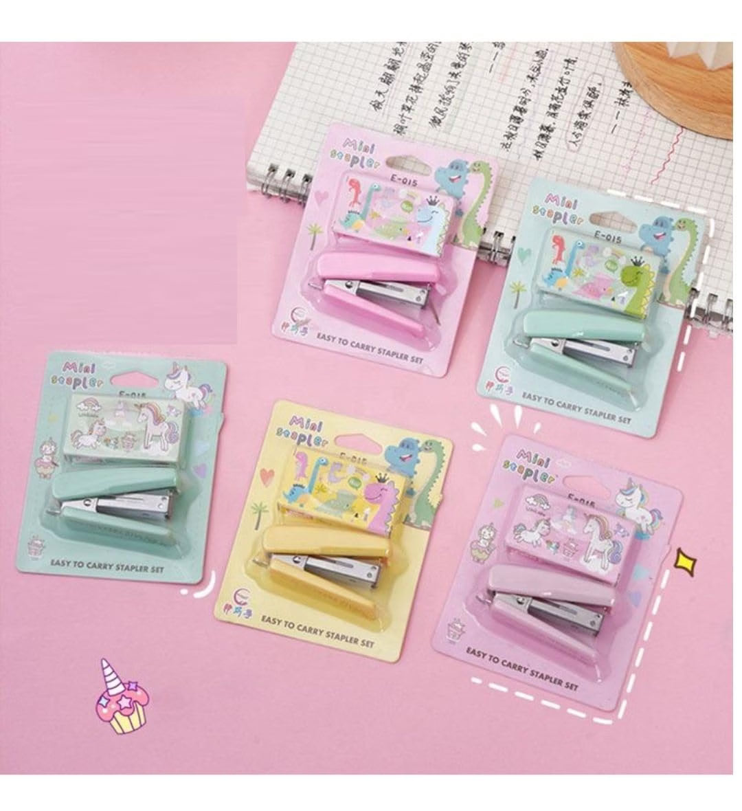 21171 Mini Stapler Set with Staples, Cute Cartoon Design, Compact Portable Stationery for School and Office