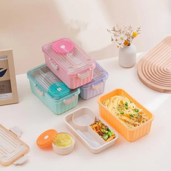 1765 Lunch Box 2000 ml BPA-Free Lunch Box for Children/Adults with Soup Bowl and Cutlery and 3 Compartments Microwave Safe Bento Boxes for Picnic School Work