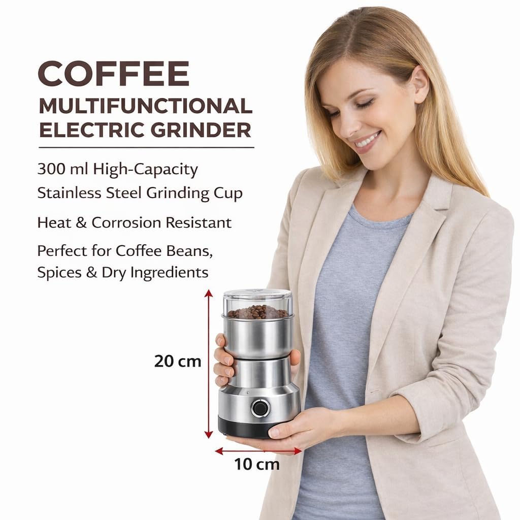 8300 Nima Stainless Steel Multifunctional Electric Grinder & Coffee Maker, Mini Spice and Masala Grinder for Coffee Beans, Nuts and Grains