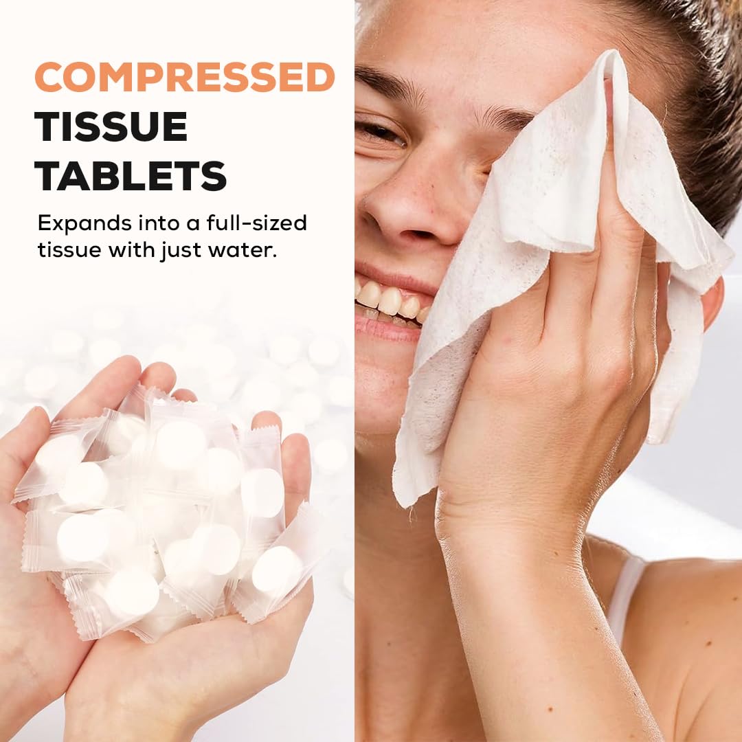 20479 {Pack of 6} Towel Tablets, Facial Cleansing Tissue, Mini Tablets Disposable Towels, Makeup Remover Pads, Water Activated Coin Tissue for Beauty Salon, Travel, Sports & Personal Use