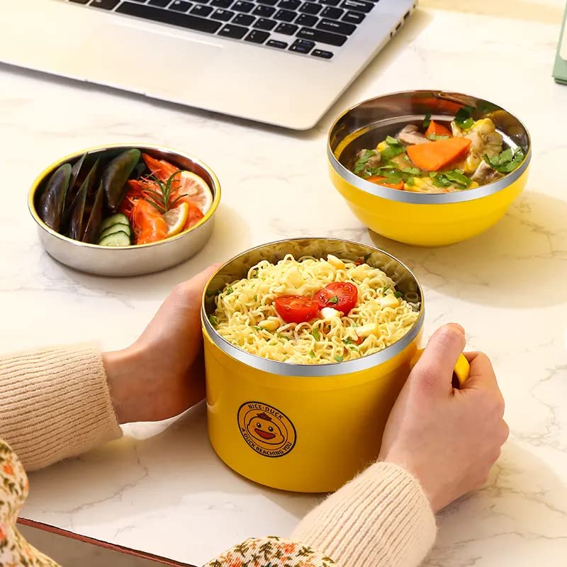10684 Stainless Steel Maggie Bowl with Airtight and Leakproof Lid Noodles Bowl Tableware Infant Pasta, Soup, Rice, Maggie, Fruit Snack Food Storage Container for Kitchen School Outdoor Travel