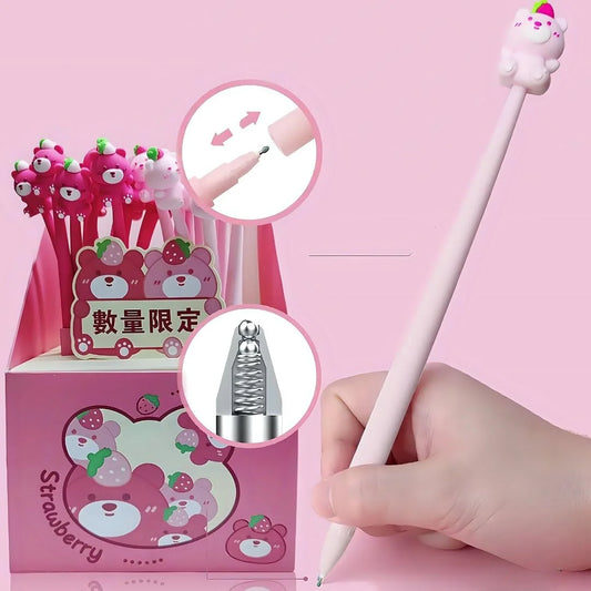 KK-7244 Strawberry Bear Gel Pen – Silicone Gel Pen for Smooth Writing with Cute Topper