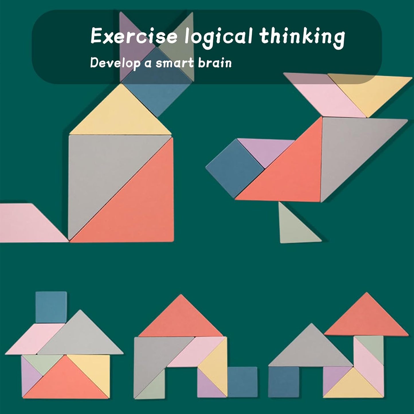 20329 Wooden Tangram Puzzle, Magnetic Tangram Puzzle for 3+ Years Old Boys and Girls {Pink / Bleu}