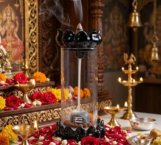 21037 Shiva Smoke Fountain Polyresin Back Flow shivling Incense Holder with 10 Back Flow Incense Cones