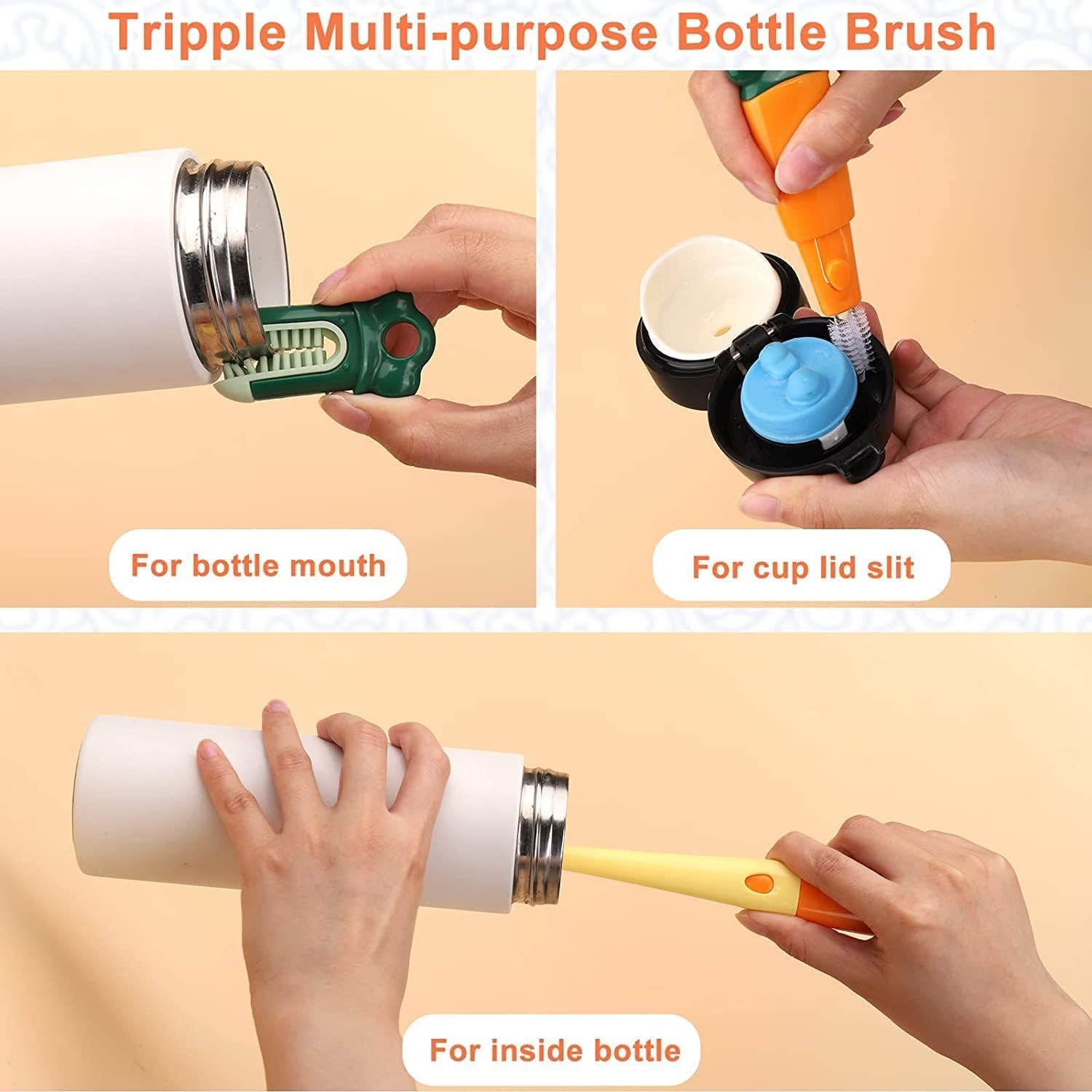 10794 3 in 1 Multifunctional Cleaning Brush, Soft Sponge Cup Cleaning Brush with Long Handle, Multipurpose Bottle Cleaner