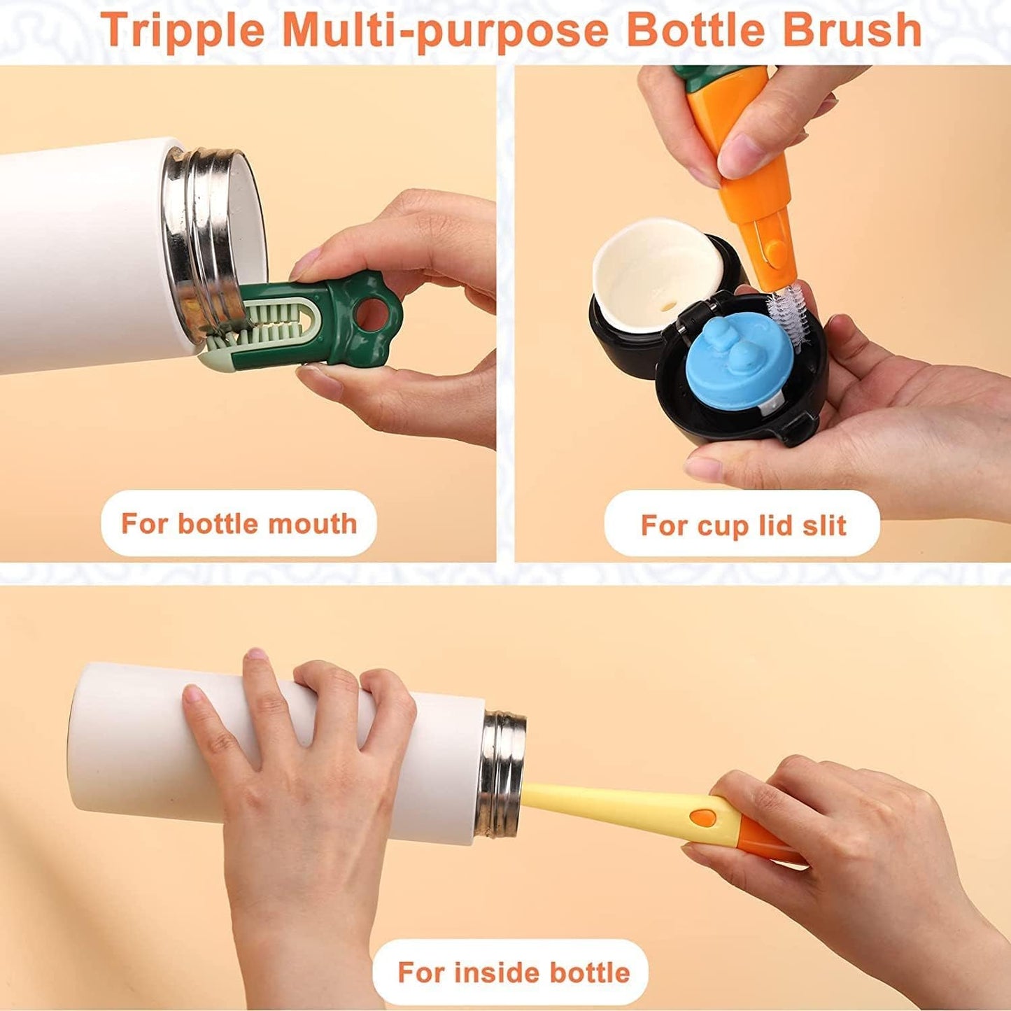 10794 3 in 1 Multifunctional Cleaning Brush, Soft Sponge Cup Cleaning Brush with Long Handle, Multipurpose Bottle Cleaner