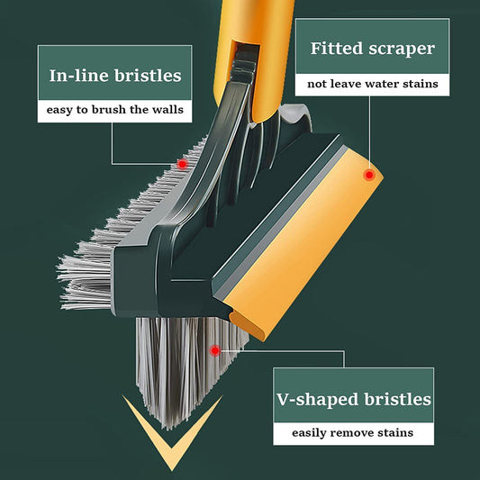 20376 Bathroom Cleaning Brush with Wiper 3 in 1 Tiles Cleaning Brush Floor Scrub Bathroom Brush with Long Handle 120° Rotate Bathroom