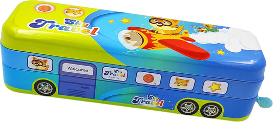 B-567-28 Random Design School Bus Metal Pencil Box for Kids